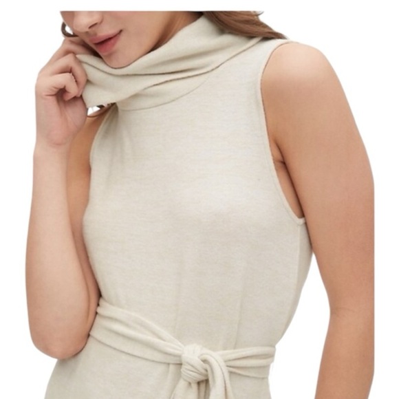 GAP Softspun Turtleneck Tie-Belt Midi Cream Dress Size L - Picture 3 of 16